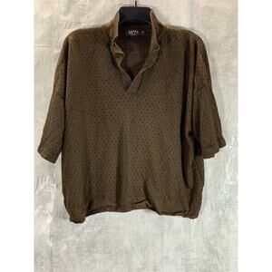 MAN BOOHOOMAN Men's Brown Open Stitch Short Sleeve Shirt SZ S